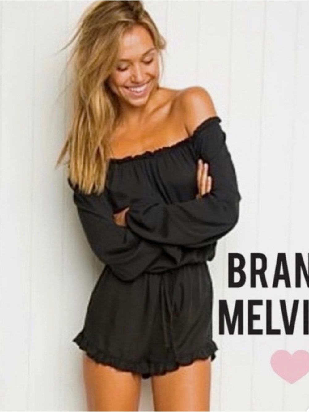 Brandy Melville Black Elastic-Waist Romper